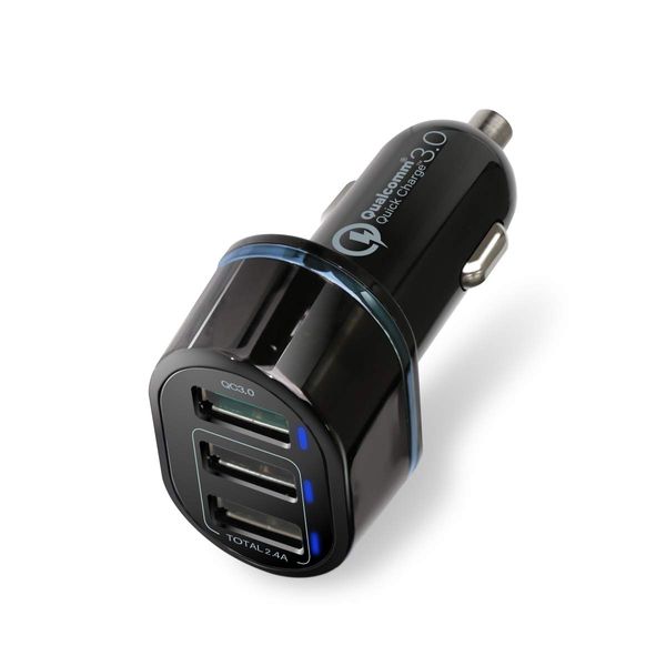 Elecom EC-DC04BK Car Charger, Cigarette Lighter Socket, 30 W USB-A x 3 [Compatible with iPhone 13/12/SE (2nd Generation)/Android] Black