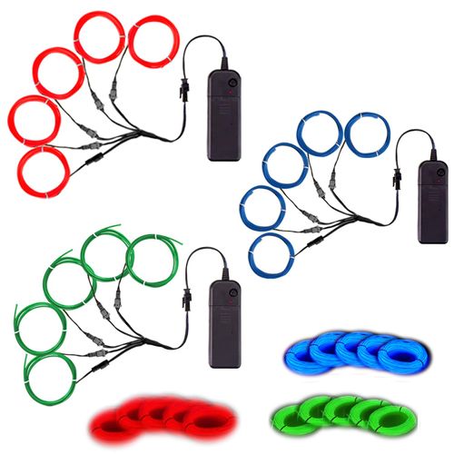 TiTiToo Portable Neon Lights EL Wire 5-in-1 Meter, Electroluminescent Wire for Halloween Decorations, Christmas Parties, Blacklight Runs, DIY Decorations, and More (3 Packs of 5-in-1M).
