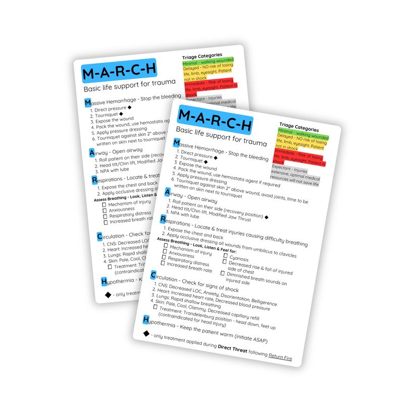 March Basic Life Support for Trauma Checklist 10pk 4x6” Chart Casualty ...