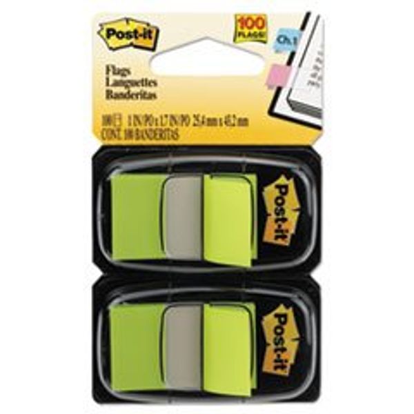 3M Post-it Flags, 1"x1-3/4", 100/PK, Bright Green