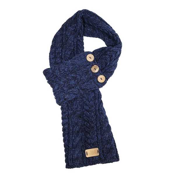 Aran Traditions Navy Blue Cable Wrap Button Scarf(Size: One Size)