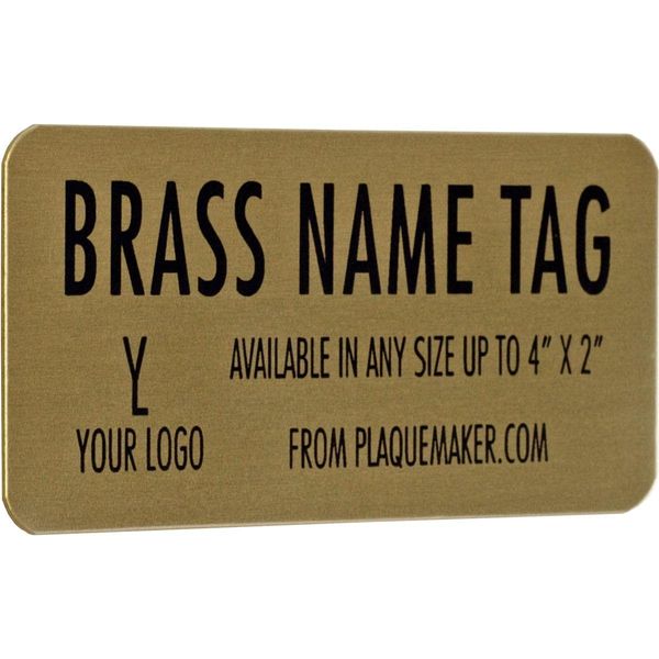 PlaqueMaker Solid Metal Name Tag - Personalized with Your Custom Information and Logo (Brass)