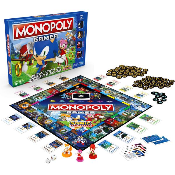 MONOPOLY Gamer Sonic The Hedgehog Edition Board Game for Kids Ages 8 & Up; Sonic Video Gamer Themed Board Game