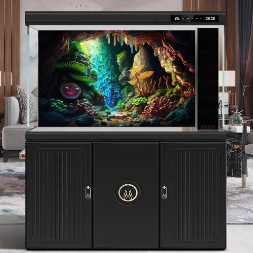 Jungle Cave Aquarium Background Cartoon Cave Landscape Fish Tank Backdrop Abstract bright Lights Luminous Mushrooms Tropical Plants Terrarium Background Mushrooms Theme Backdrops Decor 48x18in