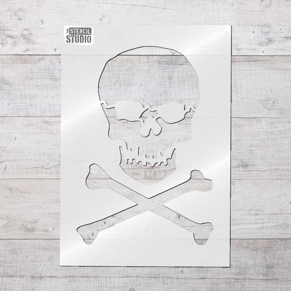 The Stencil Studio Ltd - Skull and Crossbones Stencil - Reusable Stencil - Size Extra Small (A5) (10215XS)