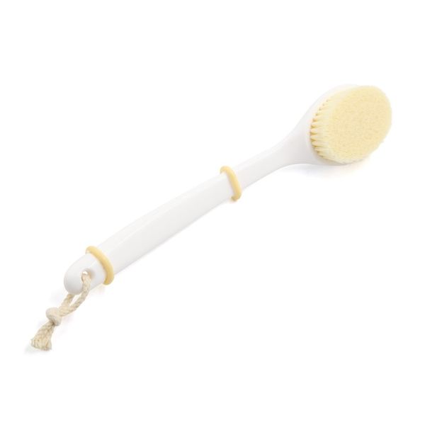 uxcell Deep Cleaning Brush Soft Bristle Curved Handle Massage Scrub Beige White