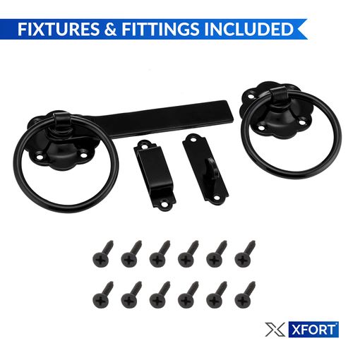 XFORT® Black Ring Gate Latch, Garden Gate Latch, Door Catch, Gate Latches, Gate Latch, Door Latch, Gate Lock, Door Latches, Garden Gate Latches and Catches, Shed Door Latch, Shed Latch, Gate Fixings.