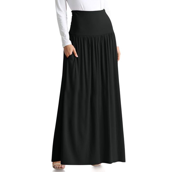 Black Skirts for Women Ankle Length Skirt Casual Long Skirt High Waisted Maxi Skirt Reg and Plus Size Skirt Long Skirt (Size X-Large, Black)