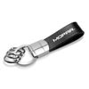 Mopar Black Real Leather Stripe Chrome Round Hook Metal Key Chain
