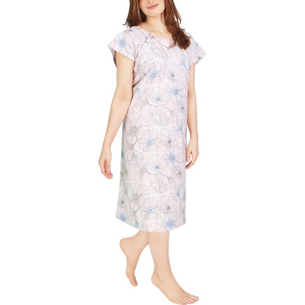 NY Threads Hospital Gown, Soft and Stylish Patient Gown (Small-Medium, Linear Flower - Pink)