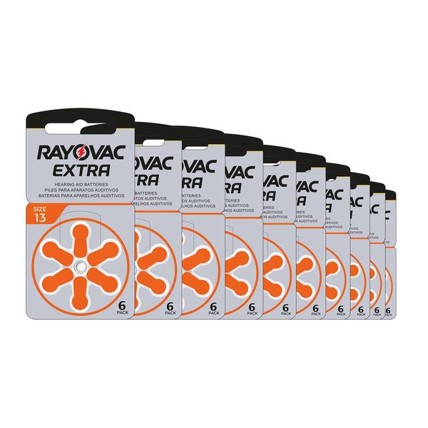 Rayovac Extra Advanced Hearing Aid Batteries, Size 13, Orange Tab, PR48, Pack of 60