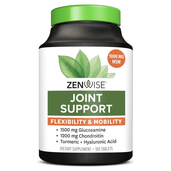 Zenwise Glucosamine Chondroitin MSM - Joint Support Supplement with Turmeric Curcumin for Hands, Back, Knee, and Joint Health, Advanced Relief for Bone and Joint Flexibility and Mobility - 180 Tablets
