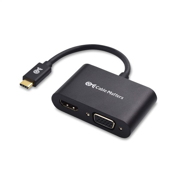 Cable Matters Aluminum USB C to HDMI VGA Adapter for Surface Pro 7, MacBook Pro, Dell XPS 13, and More - Thunderbolt 4 / USB4 / Thunderbolt 3 Port Compatible