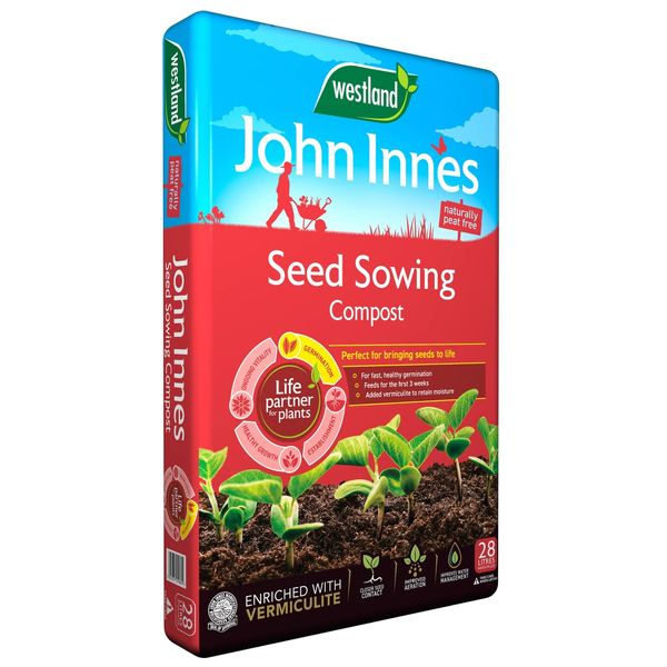 Westland John Innes Seed Sowing Compost 28L Bag - Peat Free Seed Potting Seedling Compost for Outdoor & Indoor Plants Vegetables Growing. Garden Compost Enriched with Vermiculite