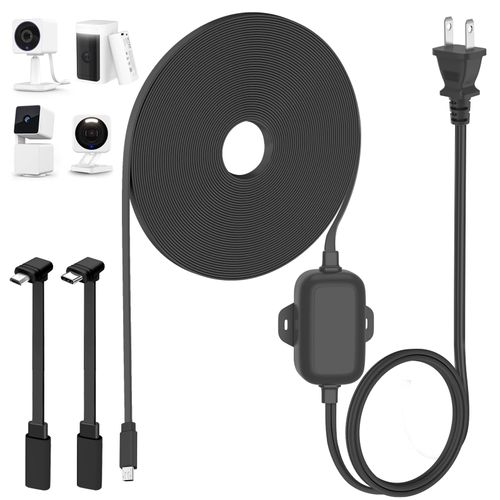 50Ft/15m Outdoor Power Adapter Compatible with Wyze Cam V4, Battery Cam Pro/Pan V3/V2,Wyze OG/V3/V3 Pro, Replace for WYZE Plug, Waterproof Flat Cable Charge Your Camera-Black