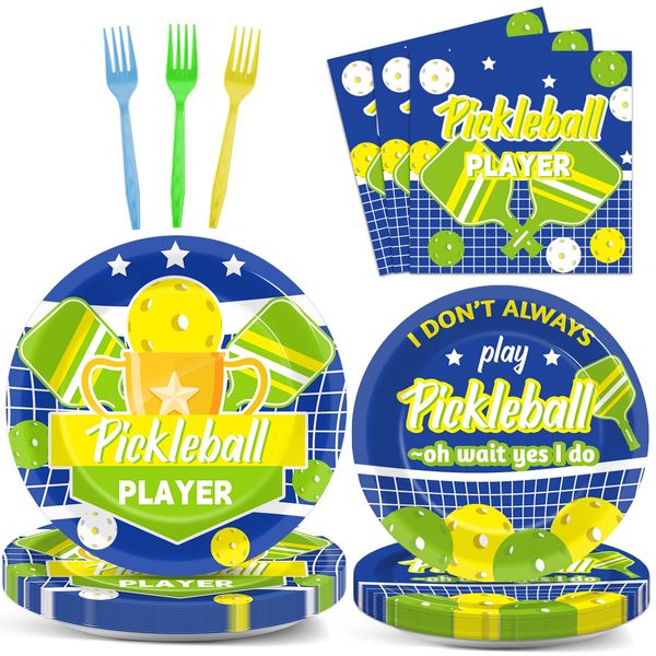 96pcs Pickleball Party Decorations Supplies Pickleball Player Themed Sports Birthday Party Disposable Plates Napkins Set for Baby Shower Brithday Party Decorations Favors Serve 24