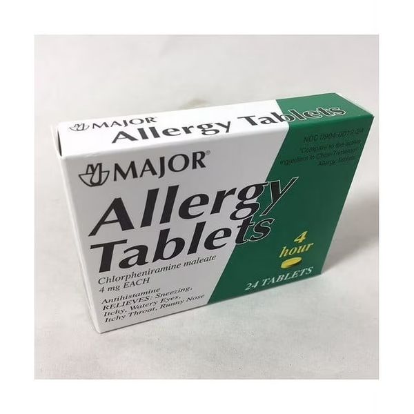 ALLERGY CHLORATE 4MG TABLET 24CT MAJOR   chlorphenirami