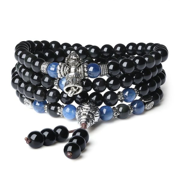 Koai 108 Beads Obsidian Kyanite Desire Fulfillment Power Stone Bracelet / Necklace, Prayer Beads, Men's, Women's, Wrist Size Approx. No Limits, obsidian Kyanite, obsidian