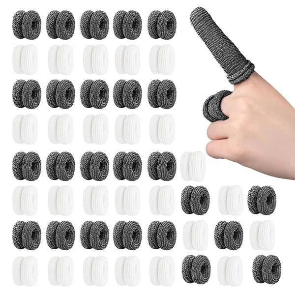 FINEASY 50 Pcs Finger Bandages, Finger Protectors Finger Stall Finger Bandages Tubular Finger Cots Thumb Bandage for Handling Gardening Work Kitchen Sports and Fitness Finger Protection, White & Black