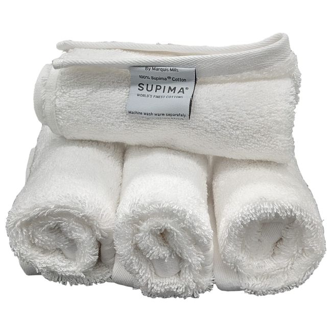 Marquis Mills Set of 12-14" x 14" White Washcloths Embrace Collection Luxurious Super Soft Supima Cotton