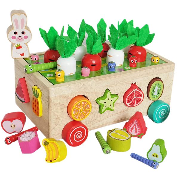 Montessori Educational Toys, Shape Matching Wooden Toy, Fruit Recognition, Farm Radish Pull, Magnetic Insect Trap Game, For Men and Children, Girls, Early Development, Fingertip Training, Birthday,