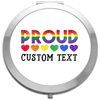 Proud rainbow text and hearts custom text LGBT pride statement compact pocket mirror - silver round circle shape