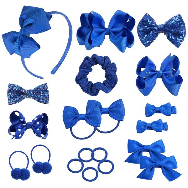 Bekecidi 20 PCS Girls School Hair Accessories Blue Bow Hair Clips Elastic Hair Bands Bow Headband Ribbon Hair Barrettes Hair Accessories for Toddlers Kids Christmas Birthday Gift