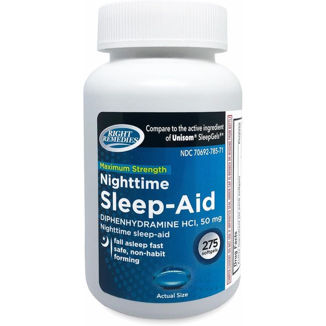 Nighttime Sleep Aid Softgels, Diphenhydramine HCI 50 Mg, Fall Asleep Fast, Suppo