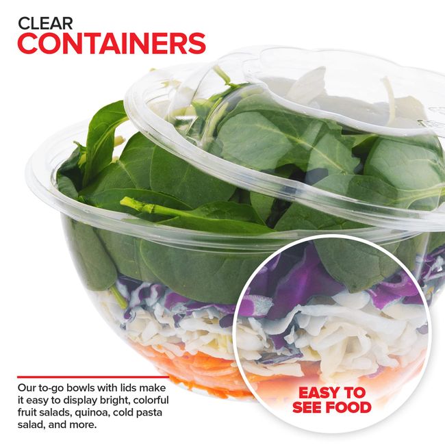 Comfy Package [50 Sets - 32 oz.] Clear Plastic Salad Bowls To  Go With Airtight Lids: Salad Bowls