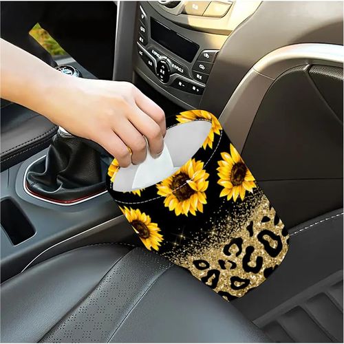 HONGYUWLH Portable Reusable Waterproof Car Trash Bin, Multipurpose Vehicle Organizer, Road Trip Essentials (Sunflower)