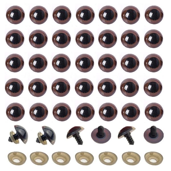 100Pcs Plastic Safety Eyes Craft Eyes with Washer for DIY Teddy Bear Puppet Stuffed Animal (Brown 20mm)