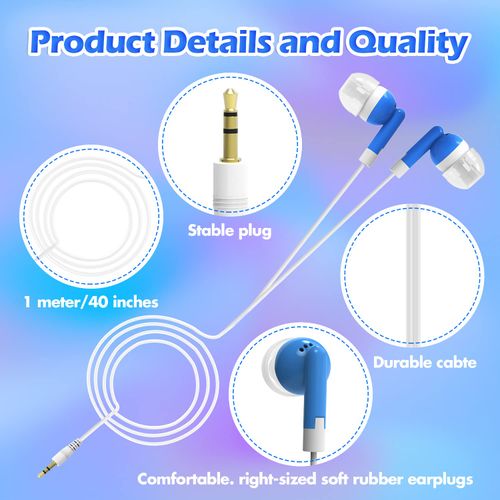 CN-Outlet Wholesale Bulk Earbuds Headphones Individually Bagged 100 Pack for iPhone, Android, MP3 Player -Blue