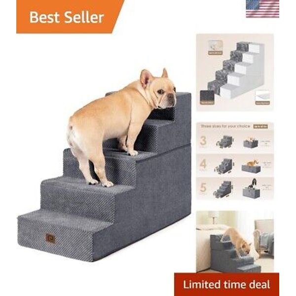 Dog Stairs for High Bed 22.”H, -Step Dog Steps for Bed, Pet Steps for Small D...