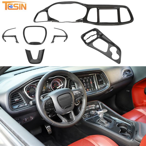 Carbon Fiber Console Full Set Interior Decoration Trim Kit For Dodge Challenger