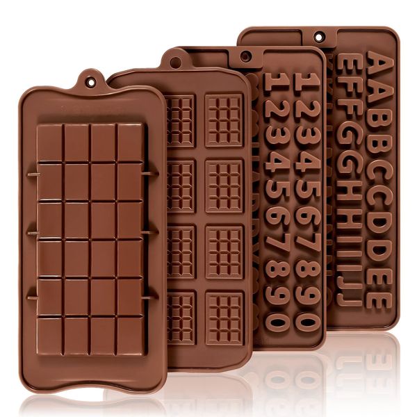 QINREN 4 Pack Silicone Chocolate Molds, Non-Stick Chocolate Mould Food Grade Candy Molds Kit Ice Cube Tray Wax Melts Mold Accessories for DIY