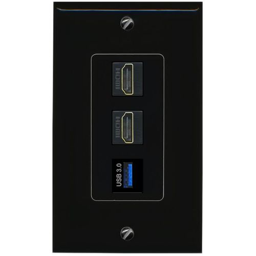 RiteAV 2 HDMI USB-3 Wall Plate Decorative Female-Female [Black]