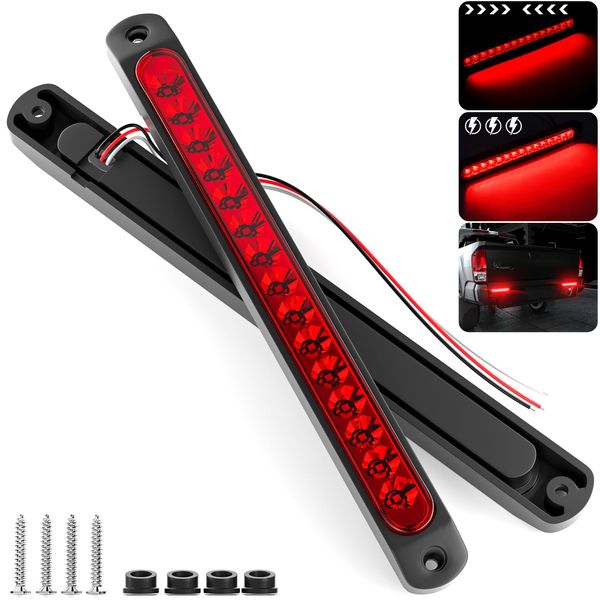 PSEQT 10" 15 LED Trailer Brake Tail Light Bar Stop Turn Tail Lights Assembly ID Clearance Strip Red Light Waterproof for Wrangler Golf Cart Offroad Truck RV UTV ATV