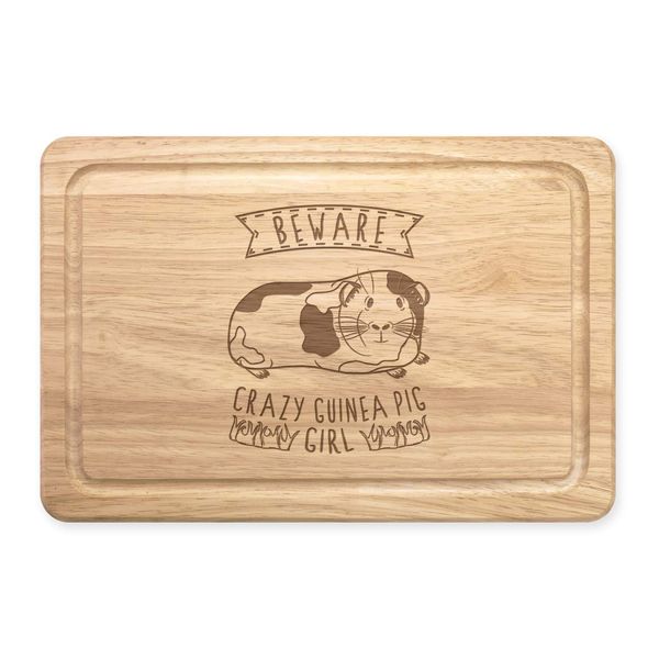 Beware Crazy Guinea Pig Girl Rectangular Wooden Chopping Board