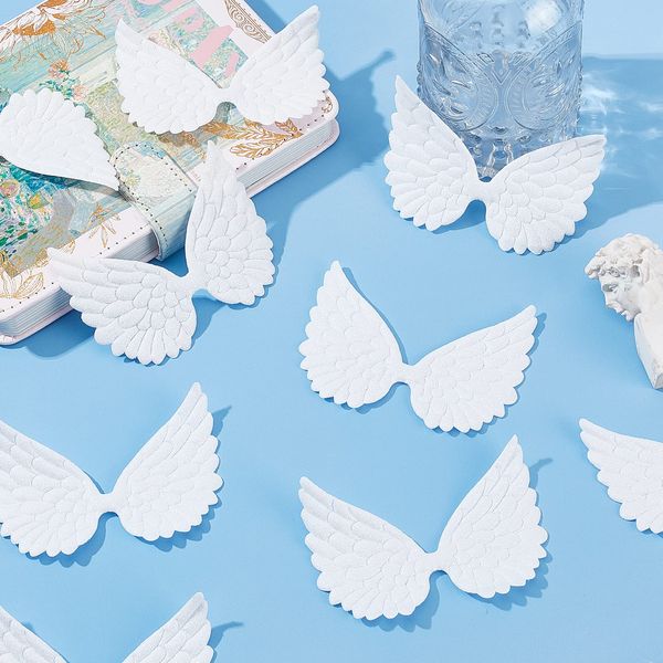 GORGECRAFT 40Pcs Glitter Angel Wings Fabric White Embossed Mini Wings Patches Sequined Applique for DIY Craft Bag Hair Decoration Shirts Jeans Shoes Sewing Clothing Ornament Supplies