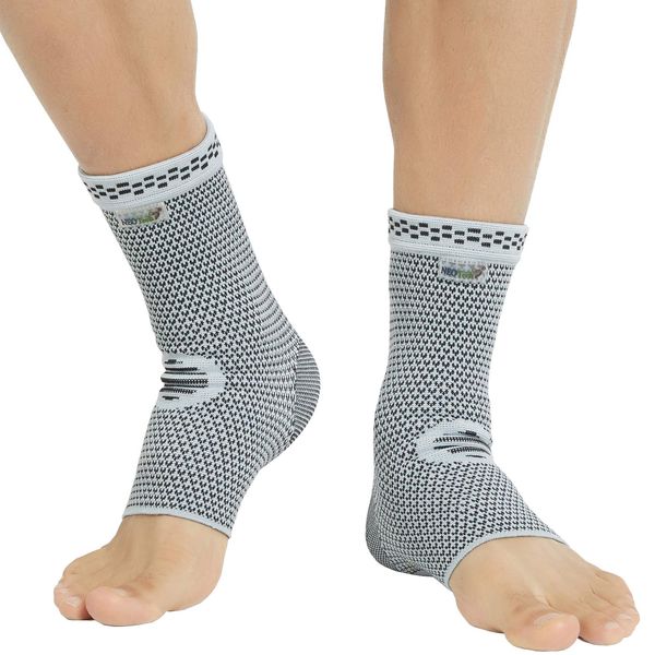 Neotech Care Ankle Support Sleeve - Bamboo Fiber Knitted Fabric - Light, Elastic & Breathable - Medium Compression - Sports, Exercise, Gym - Right or Left Foot, Men, Women - Grey (Size S, 1 Pair)