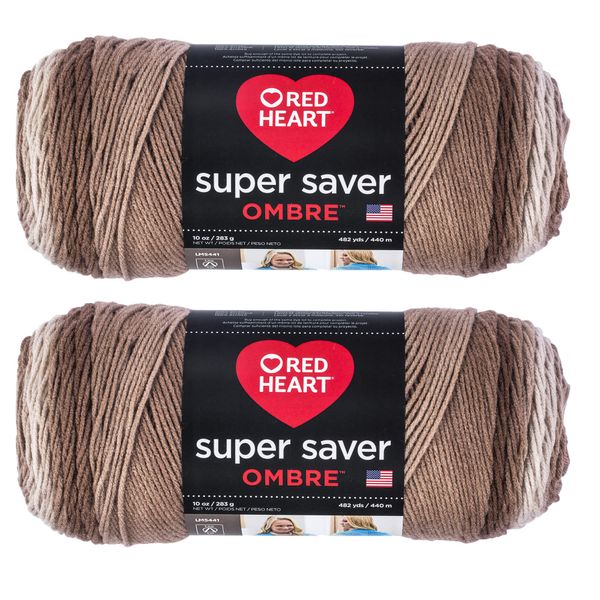 Red Heart Yarn, Acrylic, Cocoa Ombre, 2 Pack