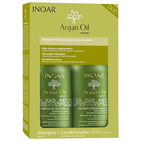 INOAR - Argan Oil Shampoo & Conditioner Set, Repair Dry Damaged Hair, Hydration, Strengthen Hair, Chemically Treated Hair, Argan Oil, Vegan Hair Products for Men and Women (2 Bottles, 8.5 oz. each)