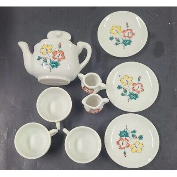 Childrens Play Tea Set Lot Vtg Pitcher Creamer Cups Plates Ceramic Japan Floral