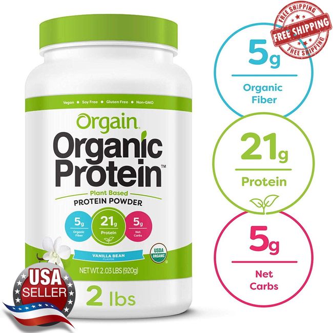 Orgain Organic Plant Based Protein Powder Vanilla 2.03 LBS (920g) Free Shipping