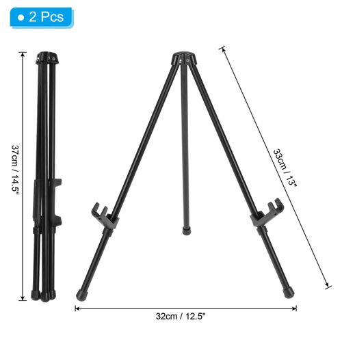 PATIKIL 2Set Tabletop Easel Stand for Display, 14in Table Top Easel Stand Small Portable Tripod Aluminum for Signs Poster Art Painting Decor Picture Wedding, Black