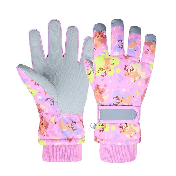 Ski Gloves, Kids, Waterproof, Cold Protection, Snow Gloves, Skiing Mittens for Kids, Winter, 5 Layer Insulation, Water Repellent, Windproof, Heat Retention, Anti-Slip, Fleece Lining, Boys and Girls,