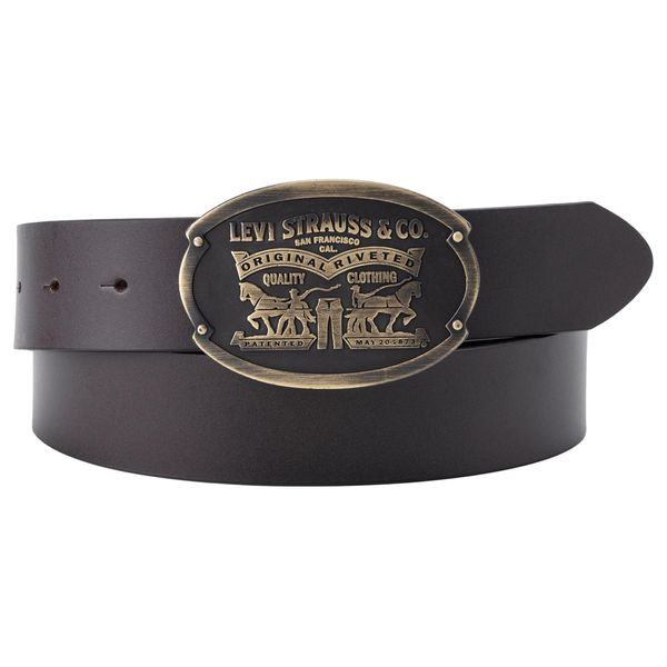 Levi's Men's Billy Plaque Belt, Dark Brown, 100