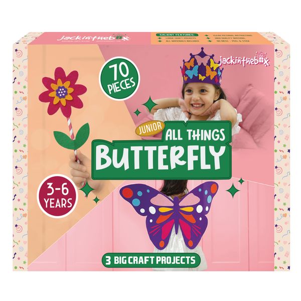 jackinthebox Butterflies Costume Craft kit for 3 to 5 Year olds, 3 Craft Projects, No Mess Art for Kids, Craft Kits & Supplies, DIY Creative Activity, Great Gifts for Girls Ages 3 4 5