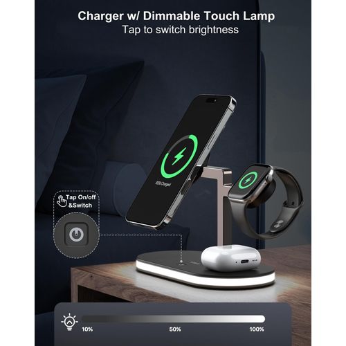 VBA 4 in 1 Wireless Charging Station for Apple MagSafe Charger,Fast Charging Magnetic Wireless Charger Stand with Night Light for iPhone 16 15 14 13 12 Series,Apple Watch,AirPods Pro 2 3 4 (Black)