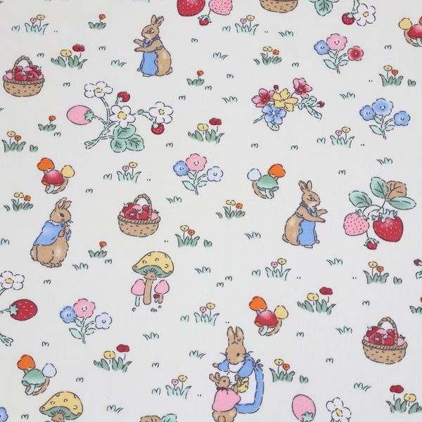 Hanjunzhao Forest Fabric by The Yard, Floral Strawberry Mushroom Rabbits Friends Pattern, Quilting Fabric for Sewing Crafts, 2 Yards, Multi-Colored